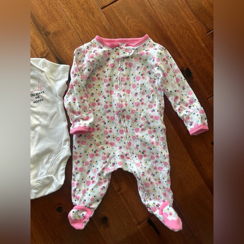 3 Pink and White Baby Onesies/Bodysuit